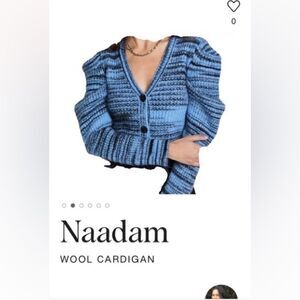 Naadam Space Dye Pleated Shoulder Puff Sleeve Cardigan Blue Alpaca Wool size M